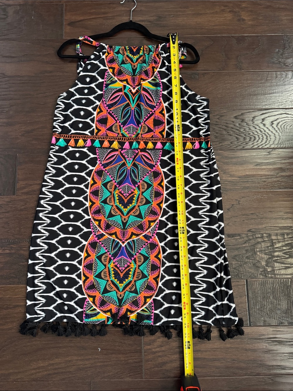 INC International Concepts Mini Dress Black Large Halter with Neon Tribal Motif - Picture 9 of 11